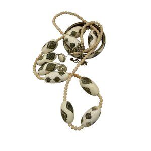 HEAVY CELLULOID MOROCCAN STYLE BEADED NECKLACE CHICO'S SET BANGLE EARRINGS